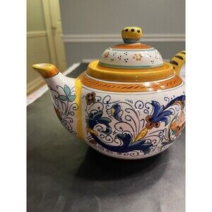 Deruta Floral Blue Yellow Teapot Italy
